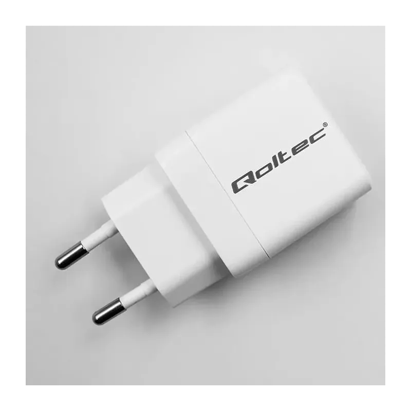 Ładowarka sieciowa Qoltec 20W GaN | 5-20V | 1.5-3A | 1xUSB-C PD | 1xUSB QC