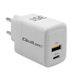 Ładowarka sieciowa Qoltec 35W GaN | 5-20V | 1.5-3A | 1xUSB-C PD | 1xUSB QC