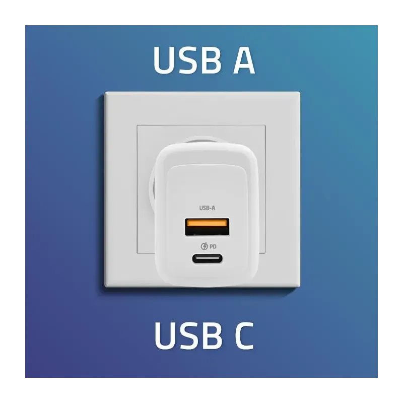 Ładowarka sieciowa Qoltec 35W GaN | 5-20V | 1.5-3A | 1xUSB-C PD | 1xUSB QC
