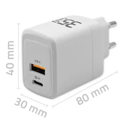 Ładowarka sieciowa Qoltec 35W GaN | 5-20V | 1.5-3A | 1xUSB-C PD | 1xUSB QC