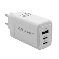 Ładowarka sieciowa Qoltec 65W GaN | 5-20V | 3-3.35A | 2xUSB-C PD | 1xUSB QC