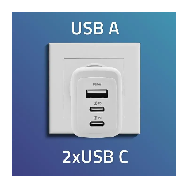 Ładowarka sieciowa Qoltec 65W GaN | 5-20V | 3-3.35A | 2xUSB-C PD | 1xUSB QC