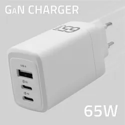 Ładowarka sieciowa Qoltec 65W GaN | 5-20V | 3-3.35A | 2xUSB-C PD | 1xUSB QC
