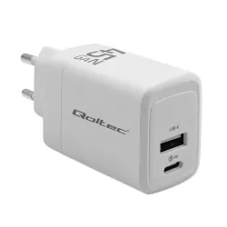 Ładowarka sieciowa Qoltec 45W GaN | 5-20V | 1.5-3A | 1xUSB-C PD | 1xUSB QC