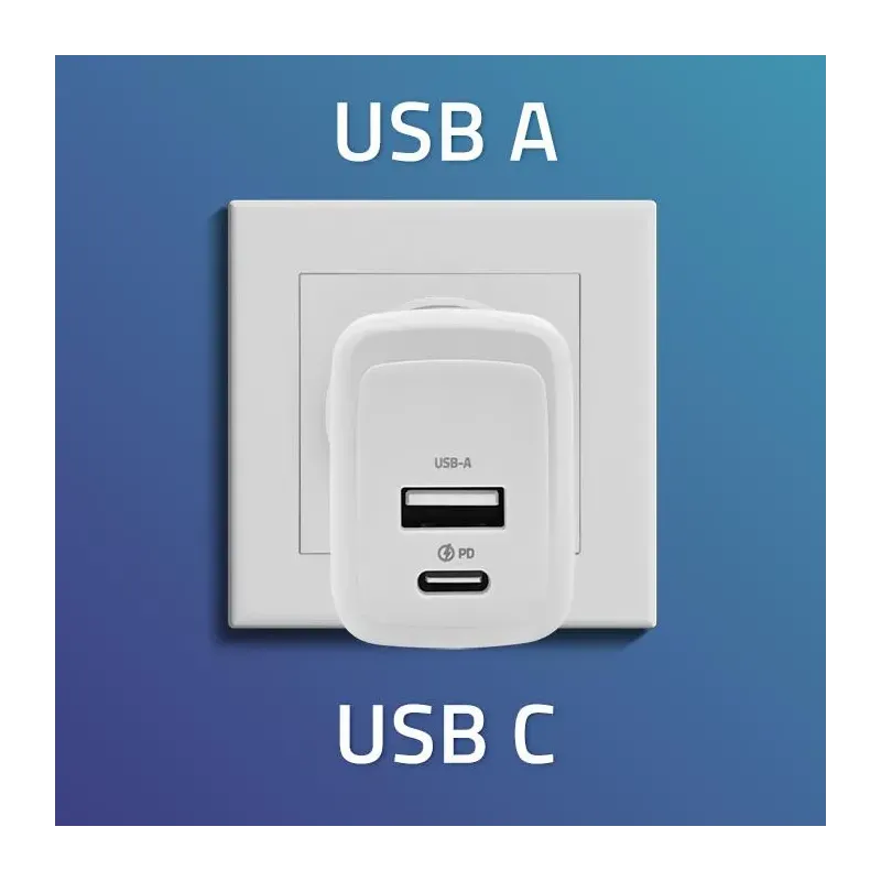 Ładowarka sieciowa Qoltec 45W GaN | 5-20V | 1.5-3A | 1xUSB-C PD | 1xUSB QC