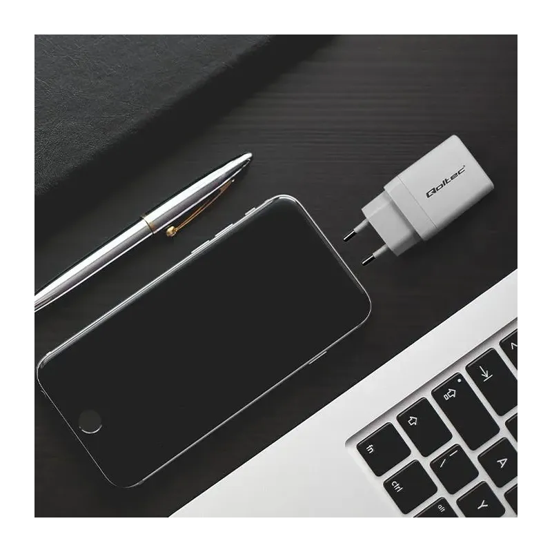 Ładowarka sieciowa Qoltec 45W GaN | 5-20V | 1.5-3A | 1xUSB-C PD | 1xUSB QC