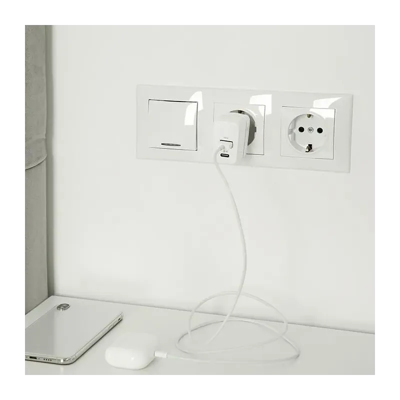 Ładowarka sieciowa Qoltec 45W GaN | 5-20V | 1.5-3A | 1xUSB-C PD | 1xUSB QC