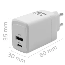 Ładowarka sieciowa Qoltec 45W GaN | 5-20V | 1.5-3A | 1xUSB-C PD | 1xUSB QC