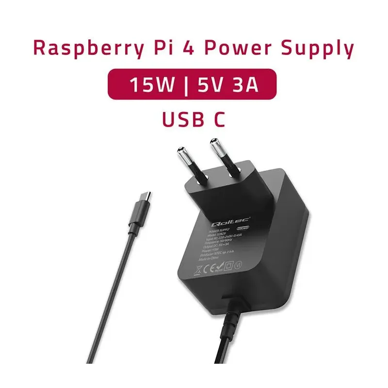 Ładowarka Qoltec Super FAST PD do Raspberry PI 4 | USB-C | 15W | 5V | 3A |