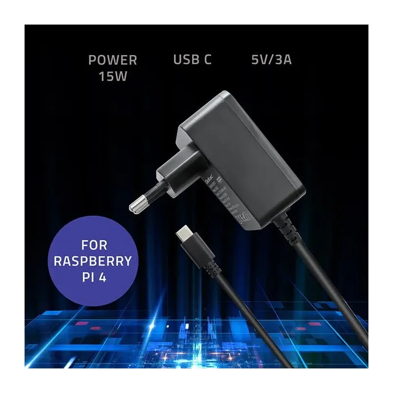 Ładowarka Qoltec Super FAST PD do Raspberry PI 4 | USB-C | 15W | 5V | 3A |