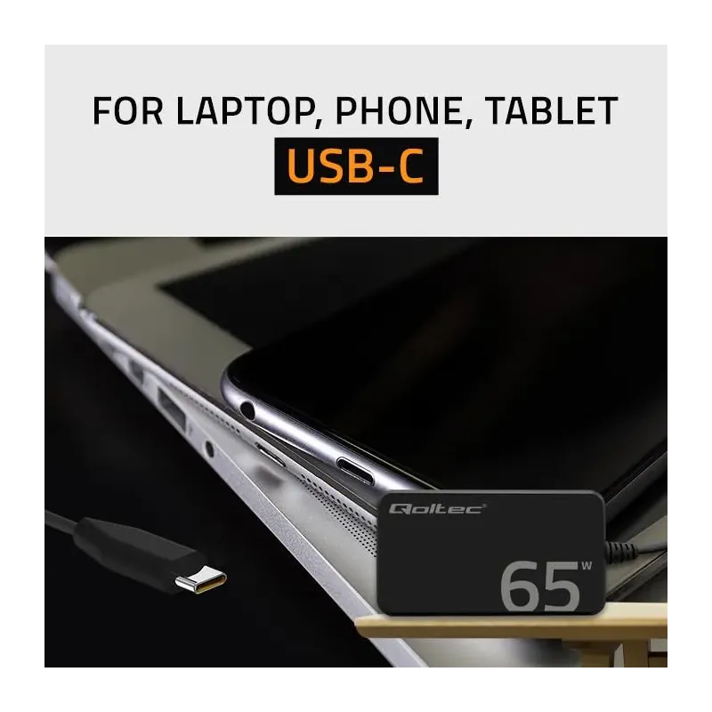 Ładowarka sieciowa Qoltec 65W GaN Super Fast SLIM | PD | 5-20V | 3.25A |