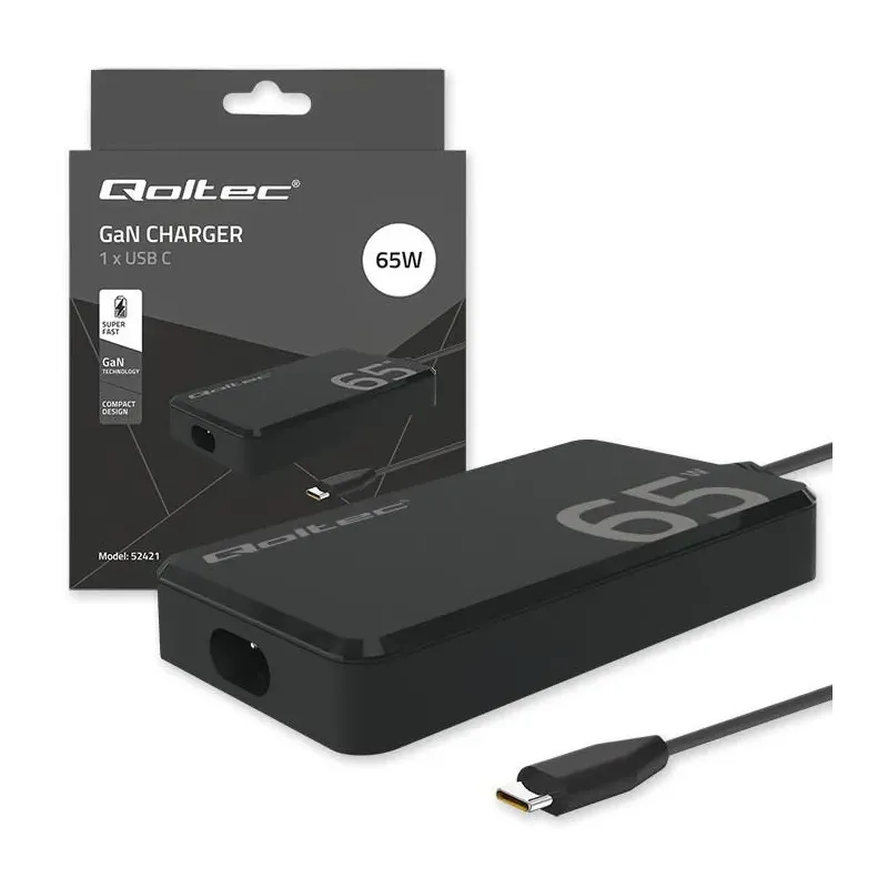 Ładowarka sieciowa Qoltec 65W GaN Super Fast SLIM | PD | 5-20V | 3.25A |