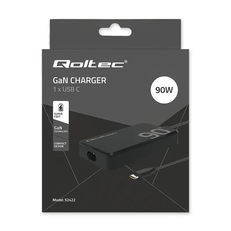 Ładowarka sieciowa Qoltec 90W GaN Super Fast SLIM | PD | 5-20V | 4.5A |