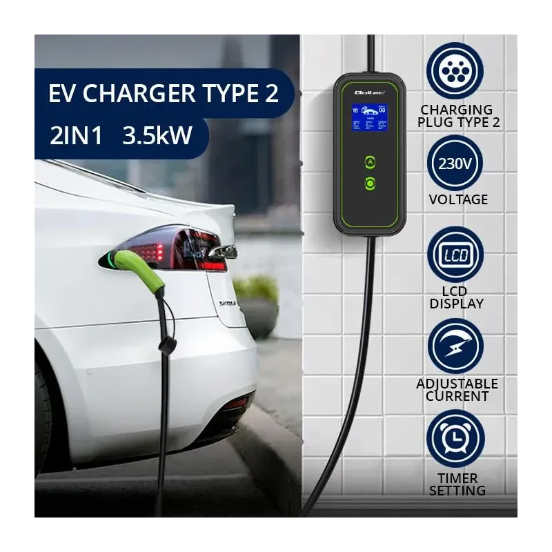 Ładowarka Qoltec do samochodu elektrycznego EV 2 w 1 typ2 | 3.5kW | 230V