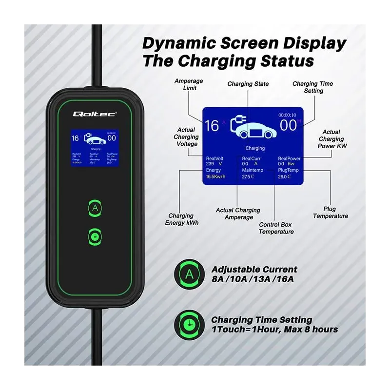 Ładowarka Qoltec do samochodu elektrycznego EV 2 w 1 typ2 | 3.5kW | 230V