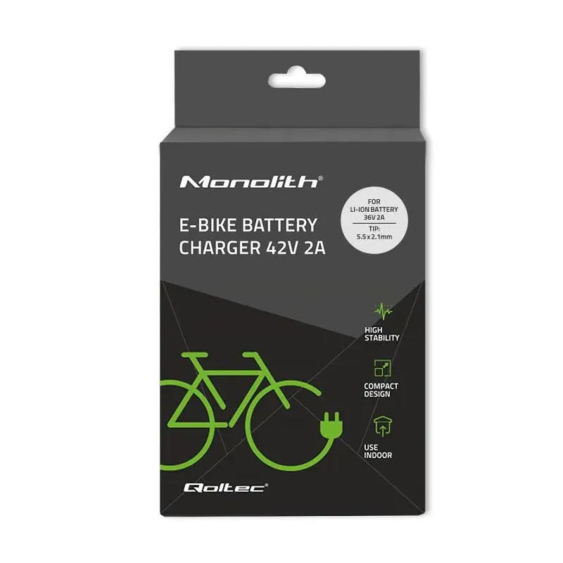 Ładowarka Qoltec do baterii roweru elektrycznego 36V | 42V | 2A | 5.5*2.1