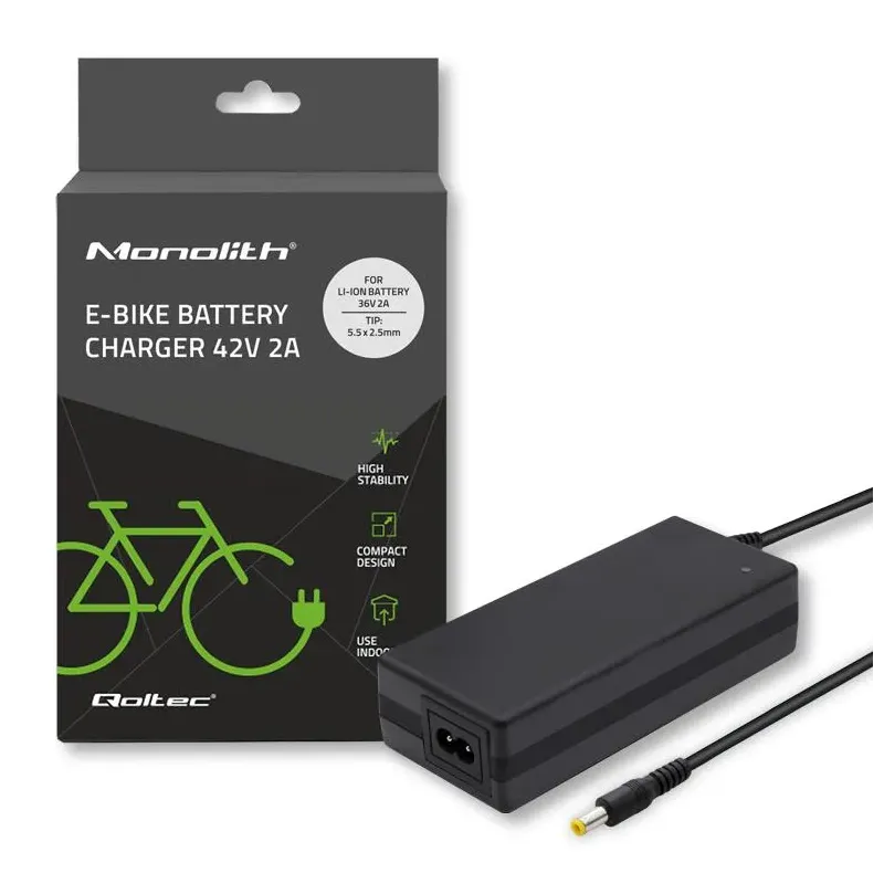 Ładowarka Qoltec do baterii roweru elektrycznego 36V | 42V | 2A | 5.5*2.5