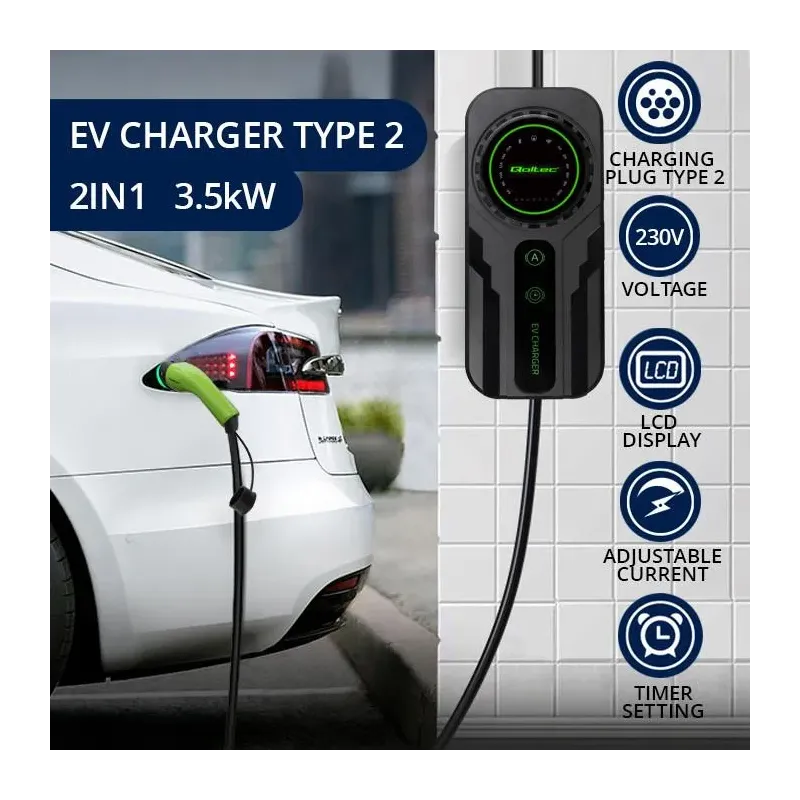 Ładowarka Qoltec do samochodu elektrycznego EV z regulacją 2w1 typ2 |