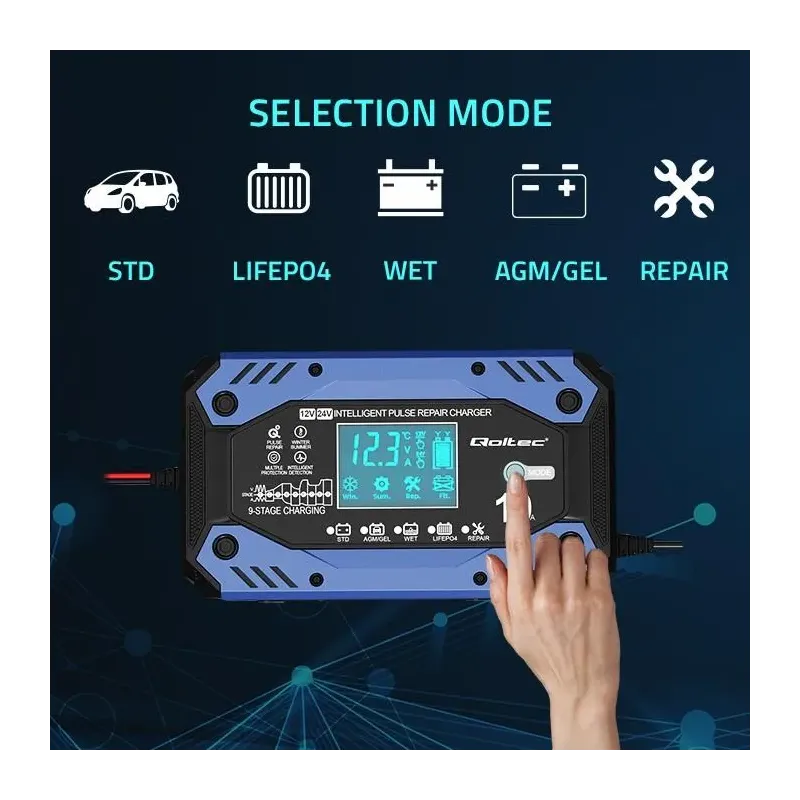 Ładowarka inteligentna Qoltec do akumulatora STD AGM GEL | PartsPC.pl