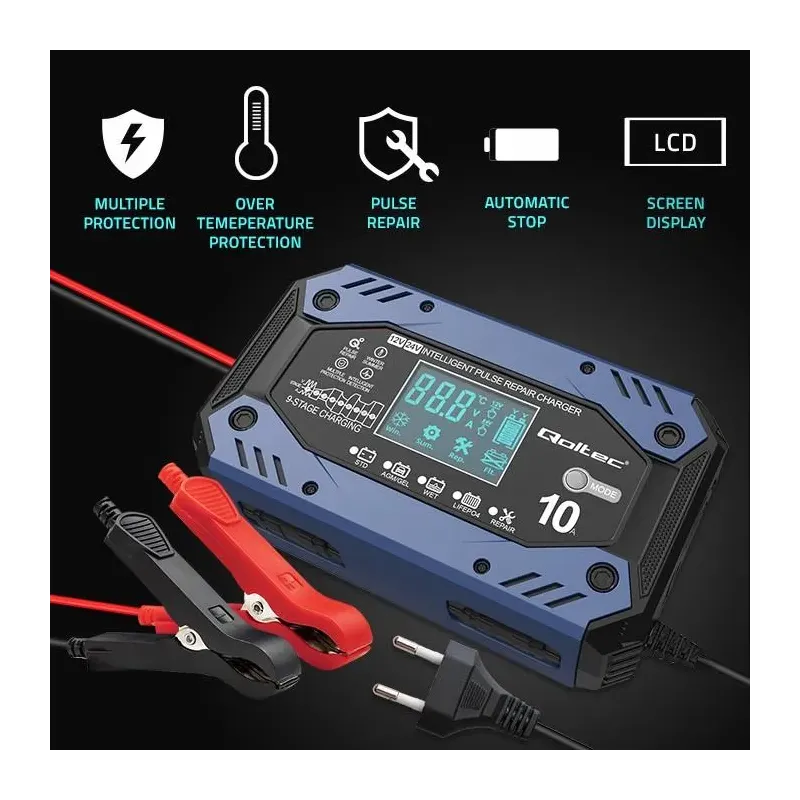 Ładowarka inteligentna Qoltec do akumulatora STD AGM GEL | PartsPC.pl