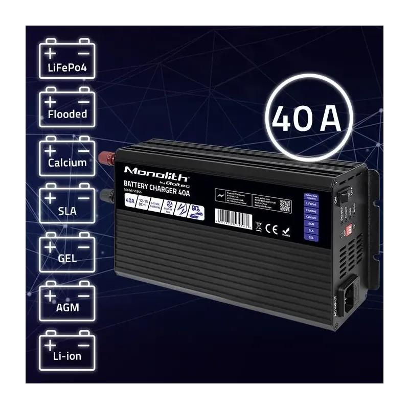 Ładowarka inteligentna Qoltec Monolith do akumulatorów LiFePO4 AGM GEL SLA