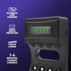 Ładowarka Qoltec do akumulatorków Ni-MH typu R03 AAA R6 AA | LCD | Kabel