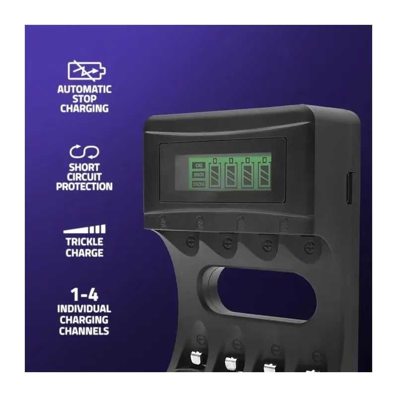 Ładowarka Qoltec do akumulatorków Ni-MH typu R03 AAA R6 AA | LCD | Kabel