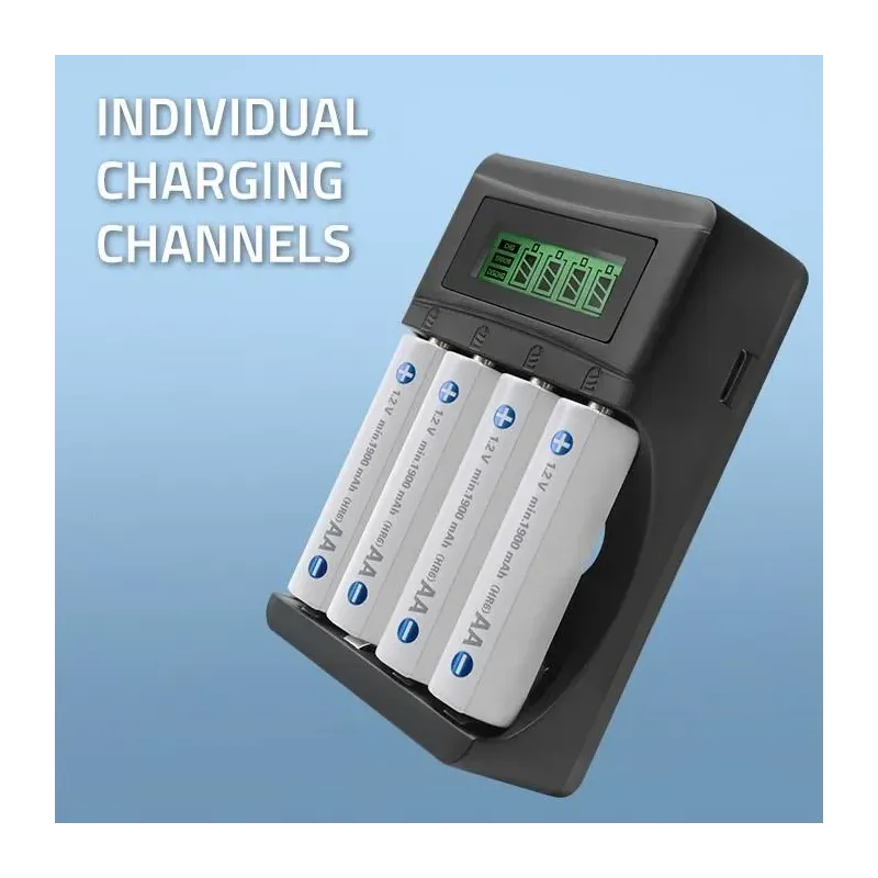 Ładowarka Qoltec do akumulatorków Ni-MH typu R03 AAA R6 AA | LCD | Kabel