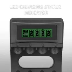 Ładowarka Qoltec do akumulatorków Ni-MH typu R03 AAA R6 AA | LCD | Kabel