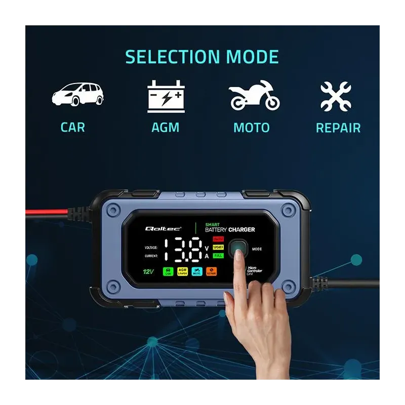Prostownik Qoltec do akumulatora z funkcją naprawy | Inteligentna
