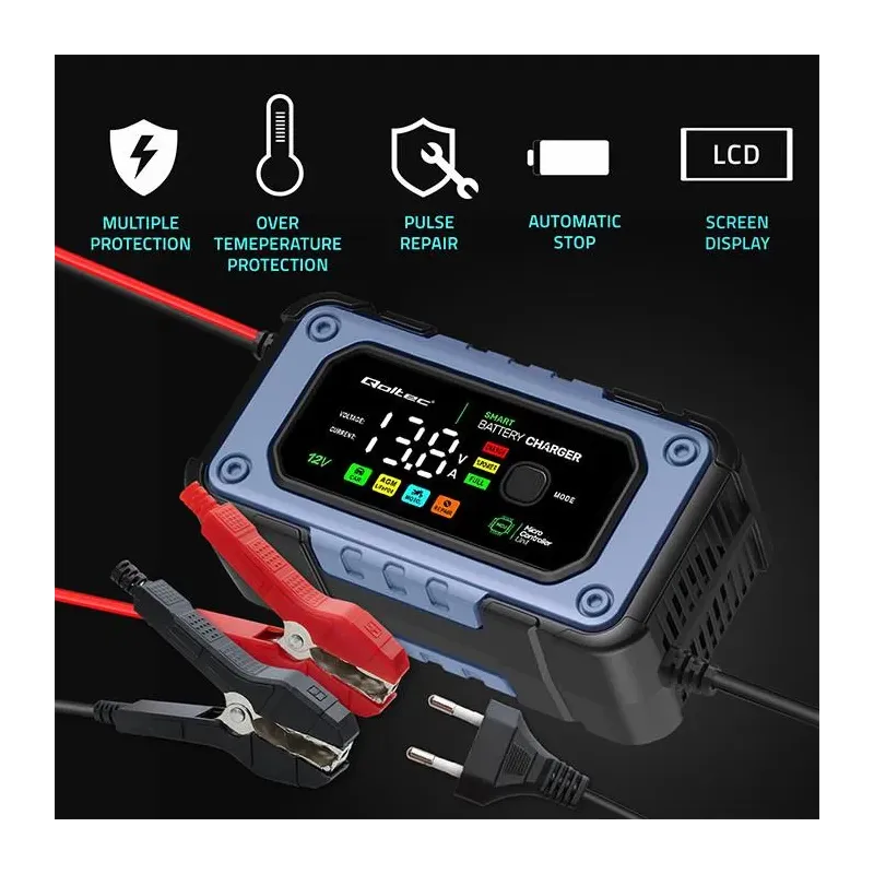 Prostownik Qoltec do akumulatora z funkcją naprawy | Inteligentna