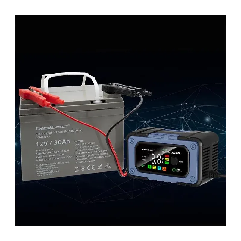 Prostownik Qoltec do akumulatora z funkcją naprawy | Inteligentna