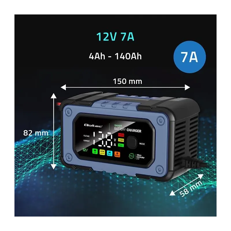 Prostownik Qoltec do akumulatora z funkcją naprawy | Inteligentna