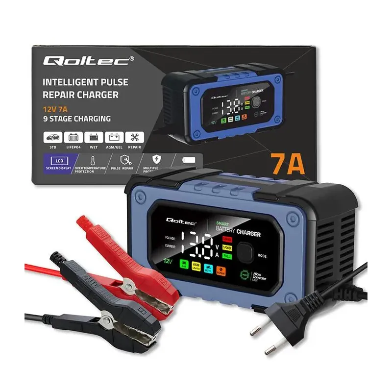 Prostownik Qoltec do akumulatora z funkcją naprawy | Inteligentna