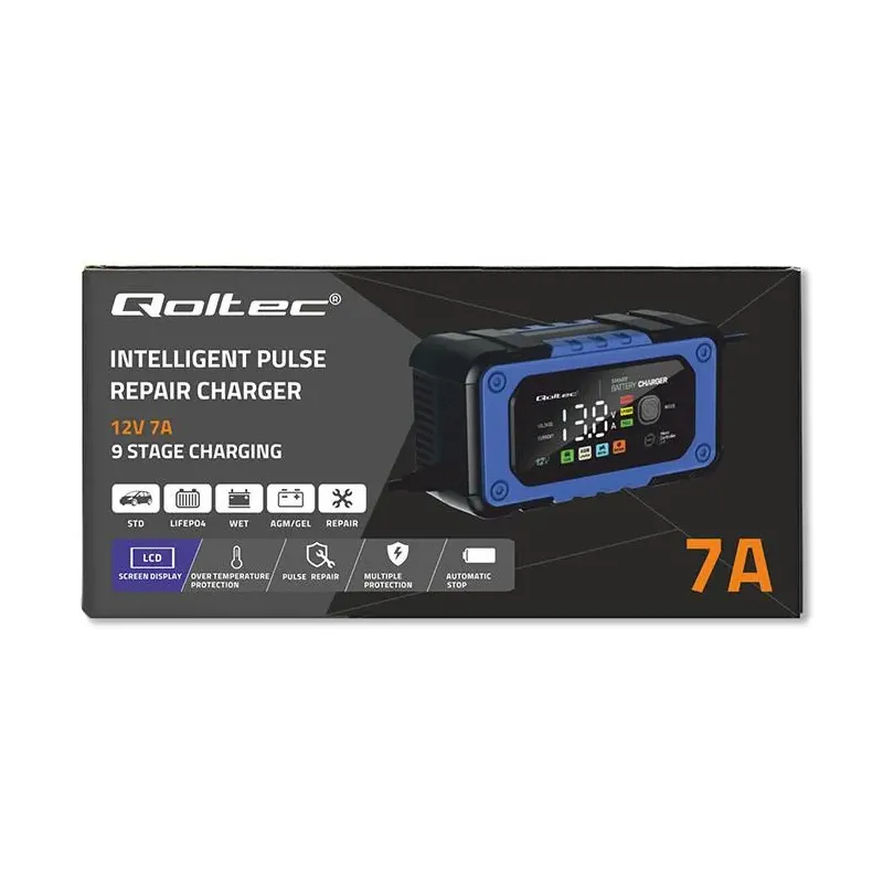 Prostownik Qoltec do akumulatora z funkcją naprawy | Inteligentna