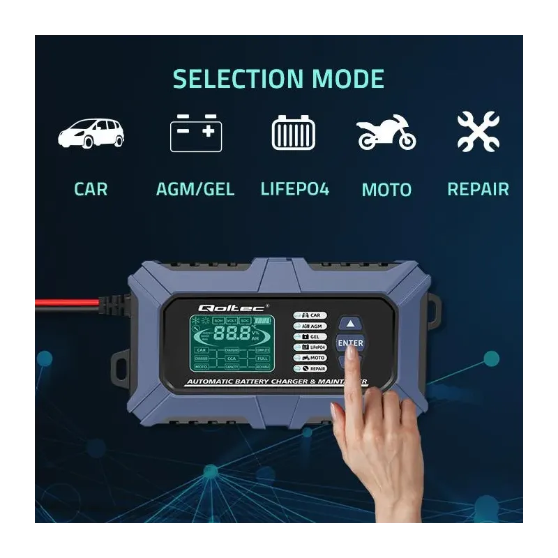 Ładowarka mikroprocesorowa Qoltec z testerem baterii i funkcją naprawy 12V