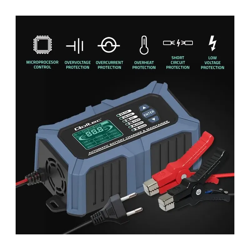 Ładowarka mikroprocesorowa Qoltec z testerem baterii i funkcją naprawy 12V