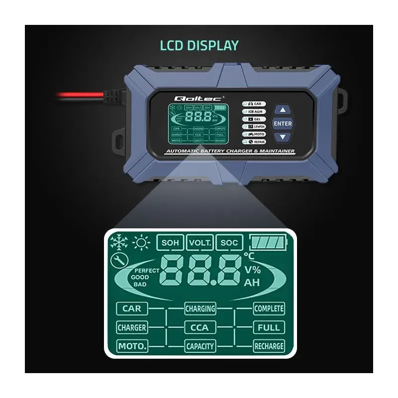 Ładowarka mikroprocesorowa Qoltec z testerem baterii i funkcją naprawy 12V