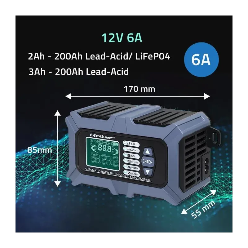 Ładowarka mikroprocesorowa Qoltec z testerem baterii i funkcją naprawy 12V