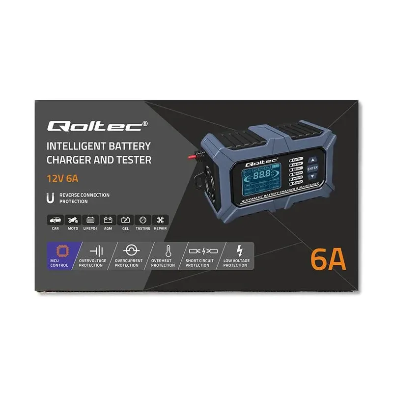 Ładowarka mikroprocesorowa Qoltec z testerem baterii i funkcją naprawy 12V