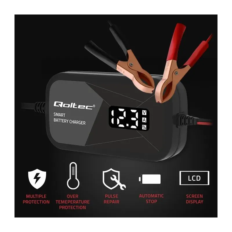 Ładowarka inteligentna Qoltec mikroprocesorowa 12V | 2A | Prostownik do
