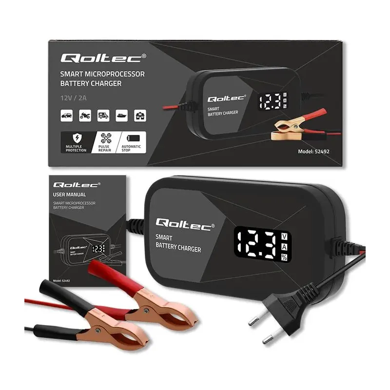 Ładowarka inteligentna Qoltec mikroprocesorowa 12V | 2A | Prostownik do