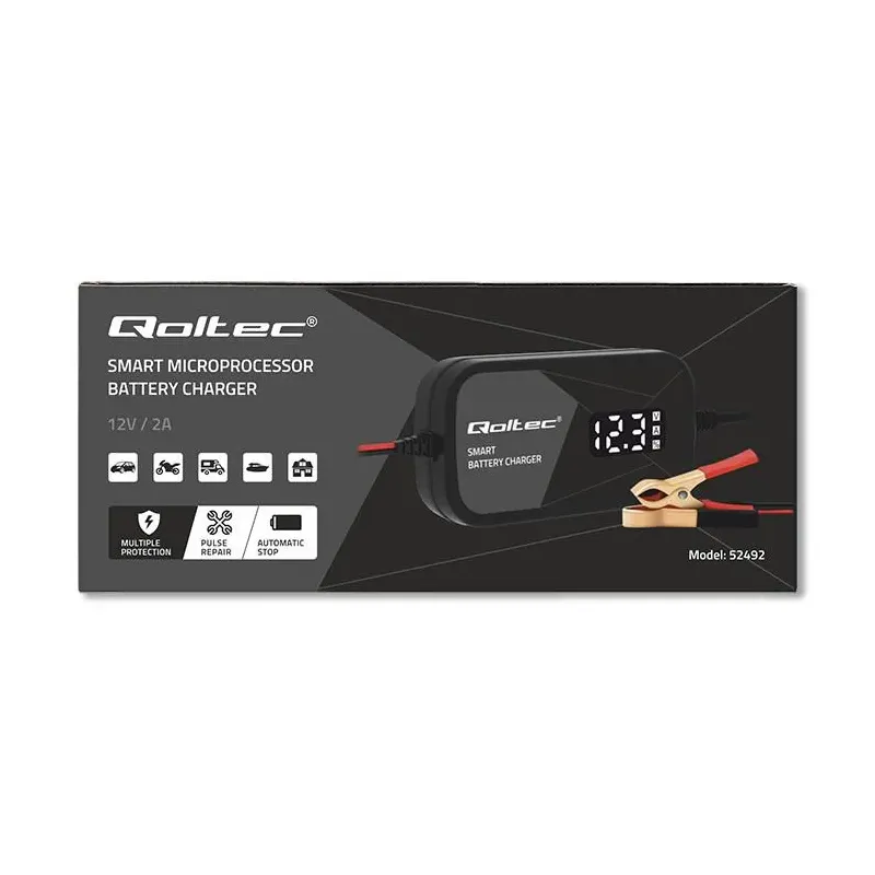 Ładowarka inteligentna Qoltec mikroprocesorowa 12V | 2A | Prostownik do