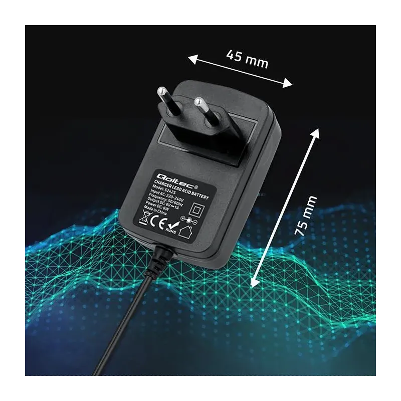 Ładowarka do akumulatora Qoltec AGM GEL STD 6V | 1A | Prostownik z