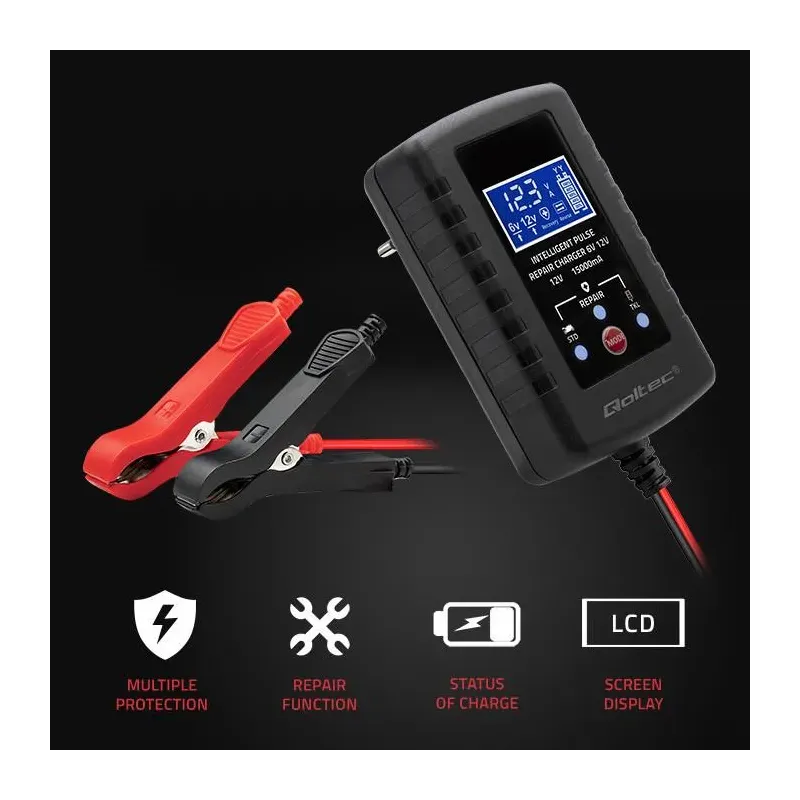 Ładowarka do akumulatora Qoltec AGM GEL STD 6V/12V | 2A | Prostownik z