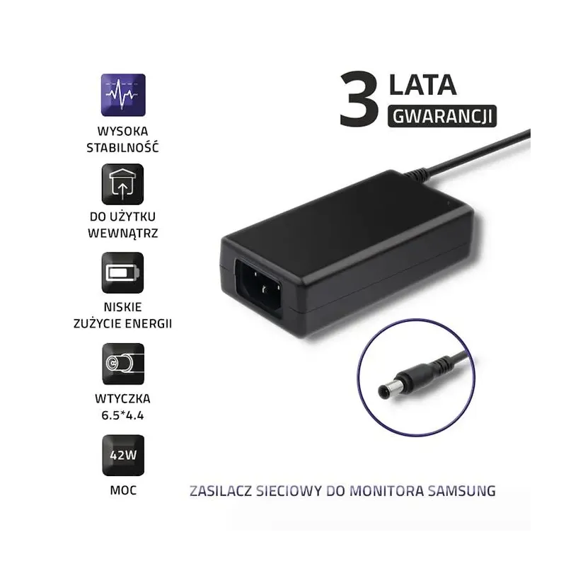 Zasilacz sieciowy Qoltec do monitora Samsung 42W | 14V | 3A | 6.5*4.4+pin |