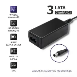 Zasilacz sieciowy Qoltec do monitora LG 40W | 19V | 2.1A | 6.5*4.4 | +kabel