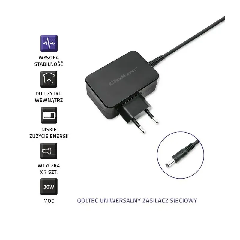 Zasilacz uniwersalny Qoltec sieciowy 30W | 12V | 2.5A | 7 wtyczek