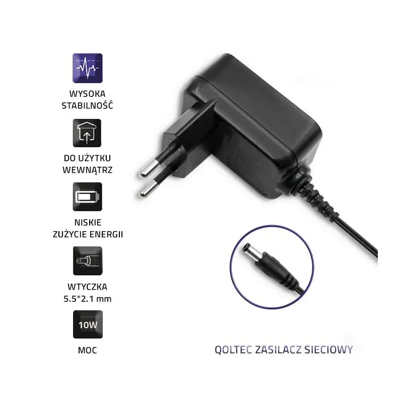 Zasilacz sieciowy Qoltec wtyczkowy 10W | 5V | 2A | 5.5*2.1