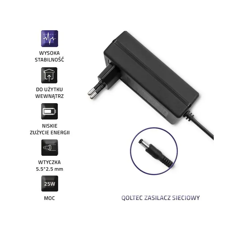 Zasilacz sieciowy Qoltec wtyczkowy 25W | 5V | 5A | 5.5*2.5